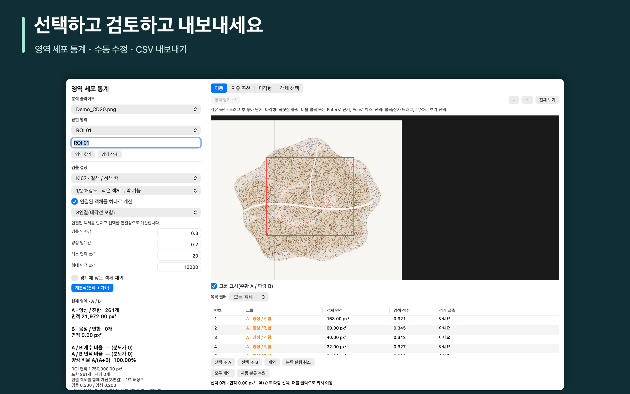 선택하고 검토하고 내보내세요